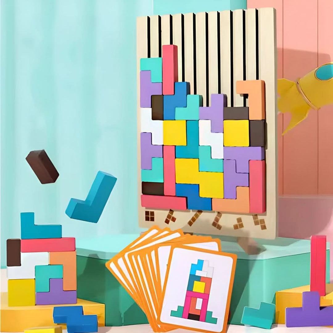 BRIQLEARN – drewniany Tetris Montessori do kreatywnego układania i treningu logicznego