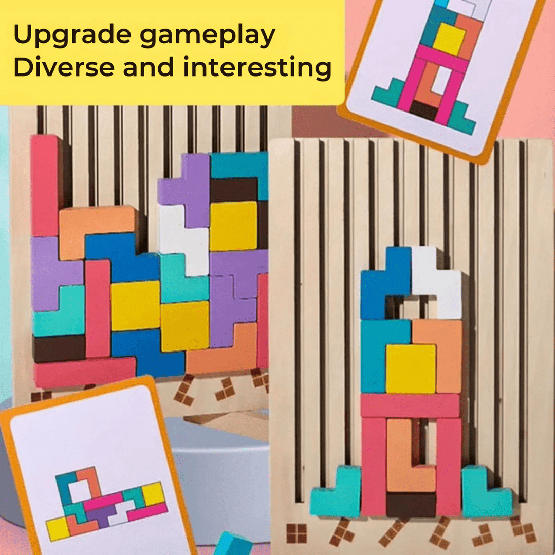 BRIQLEARN – drewniany Tetris Montessori do kreatywnego układania i treningu logicznego