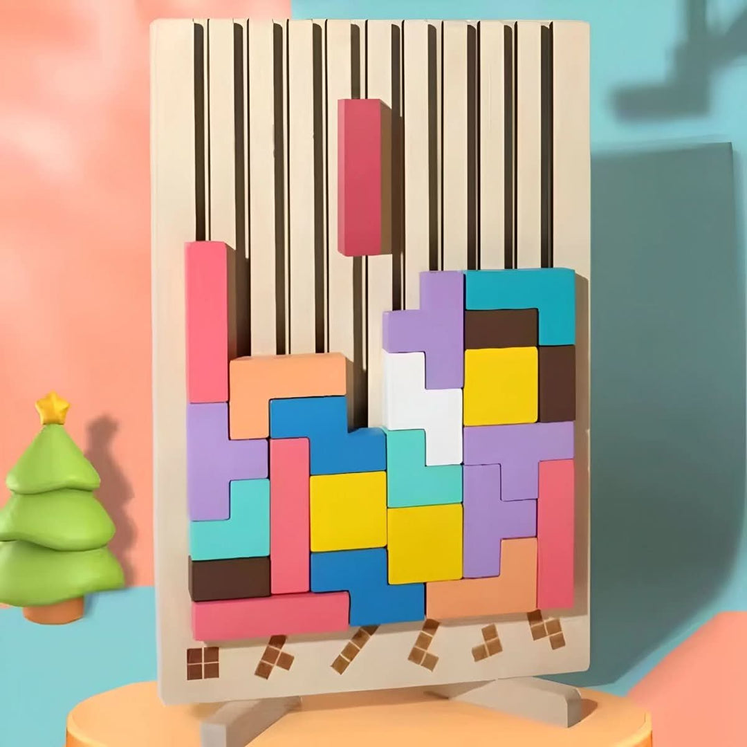 BRIQLEARN – drewniany Tetris Montessori do kreatywnego układania i treningu logicznego