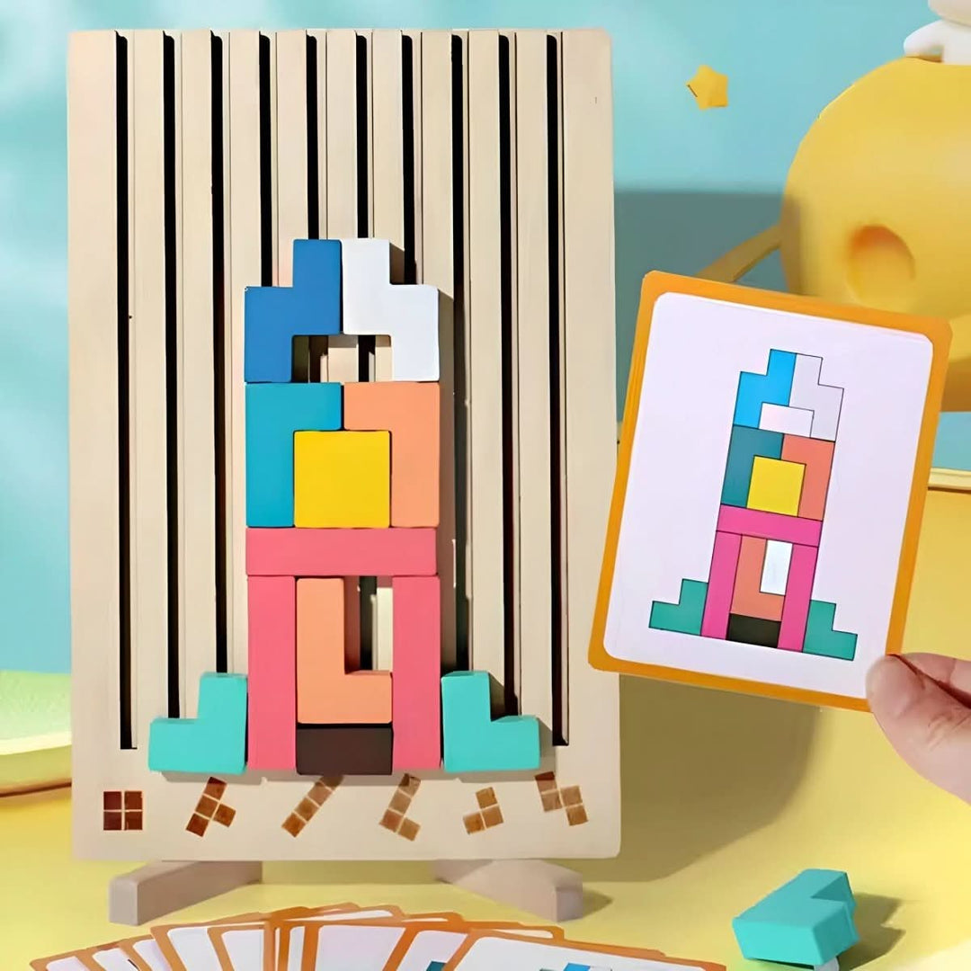 BRIQLEARN – drewniany Tetris Montessori do kreatywnego układania i treningu logicznego