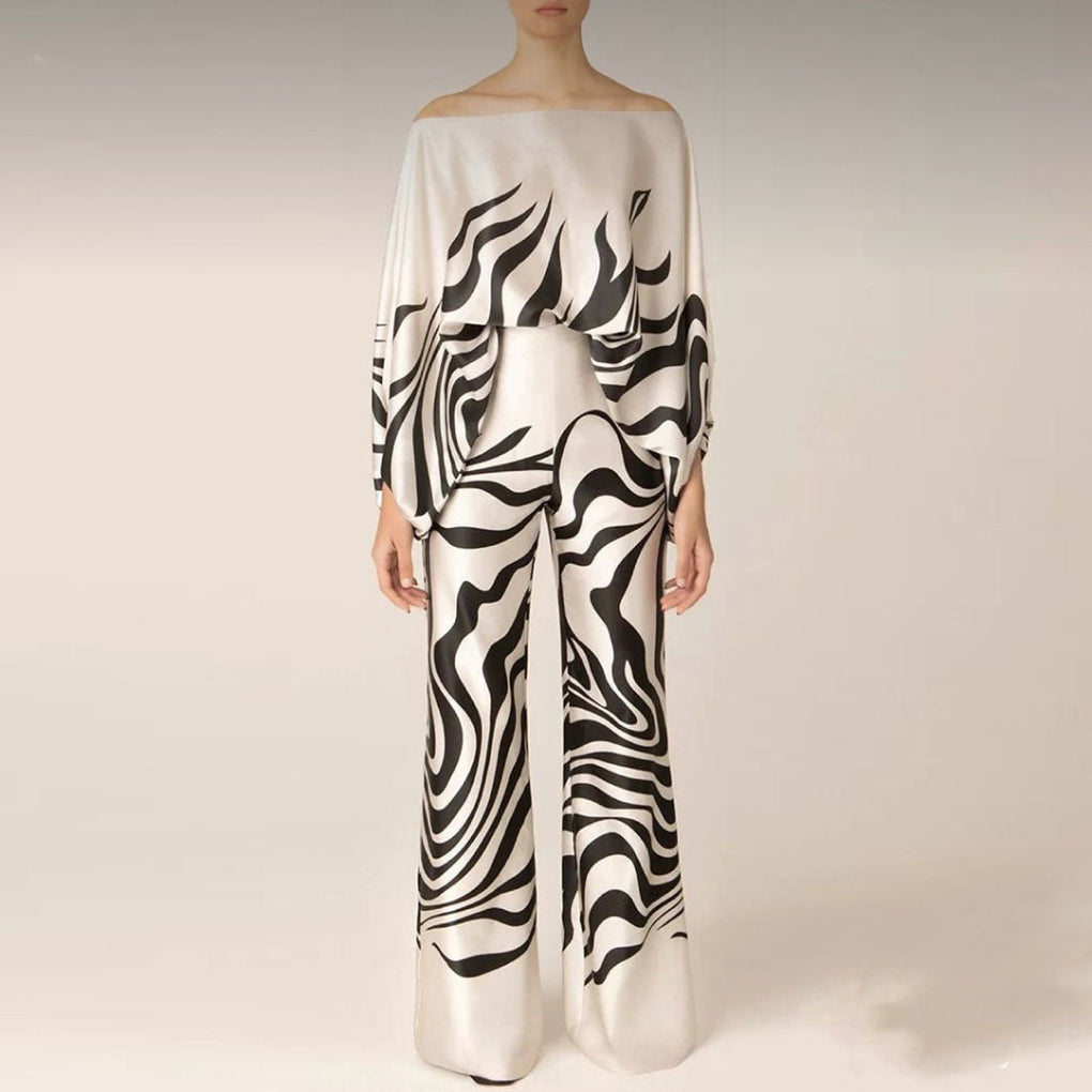 Kobiece satynowe 2-częściowe zestaw w stylu off-shoulder