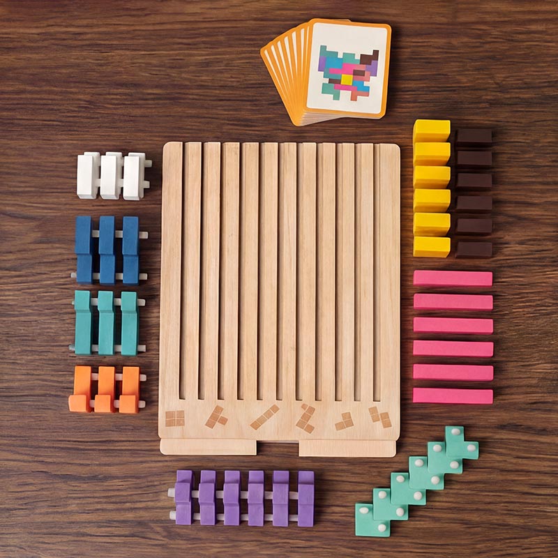 Drewniane puzzle układanka Tetris Montessori – zabawka edukacyjna
