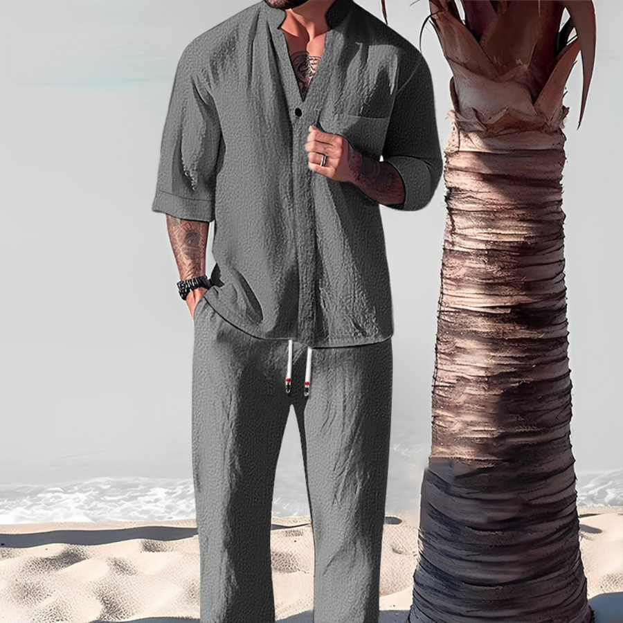 Vintage Linen Tracksuit Męski 2-Częściowy Zestaw Klasyczny Komfort z Nowoczesnym Twist