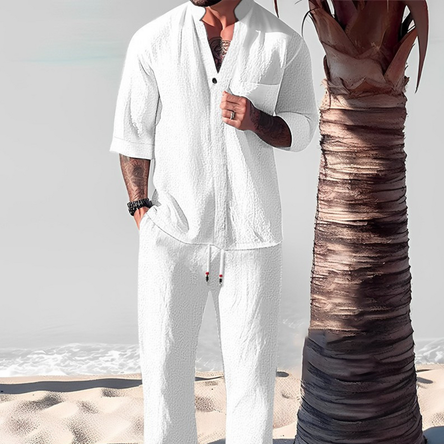 Vintage Linen Tracksuit Męski 2-Częściowy Zestaw Klasyczny Komfort z Nowoczesnym Twist