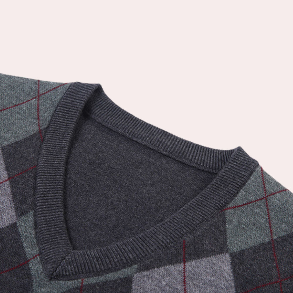 Sweter męski ze stylowym wzorem argyle - Felix