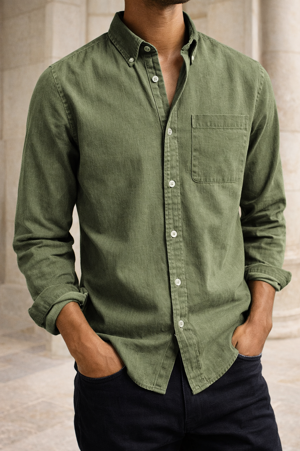 Bawełniana koszula męska z kołnierzykiem button-down na codzienny look smart casual