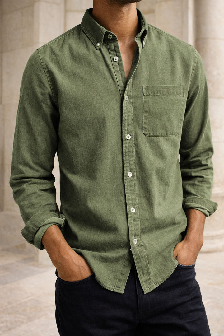 Bawełniana koszula męska z kołnierzykiem button-down na codzienny look smart casual