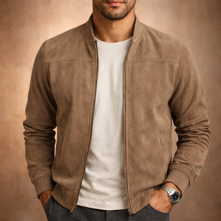 Męska kurtka bomber w wyglądzie zamszu – lekka kurtka smart casual