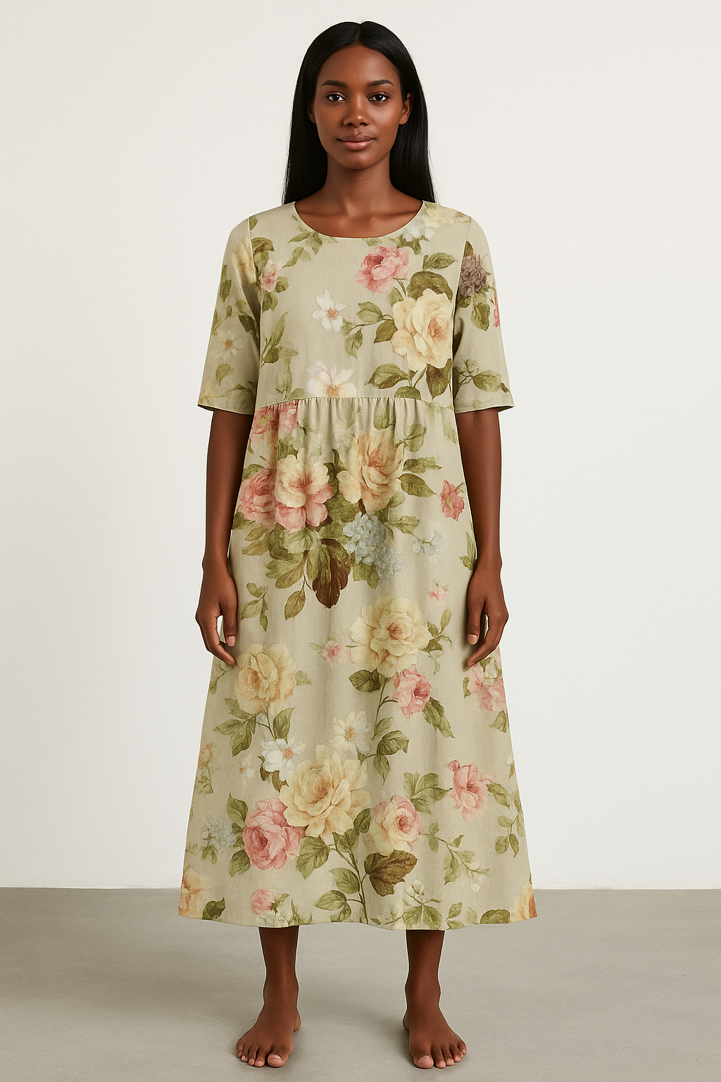 Kobieca Khaki Midi Sukienka