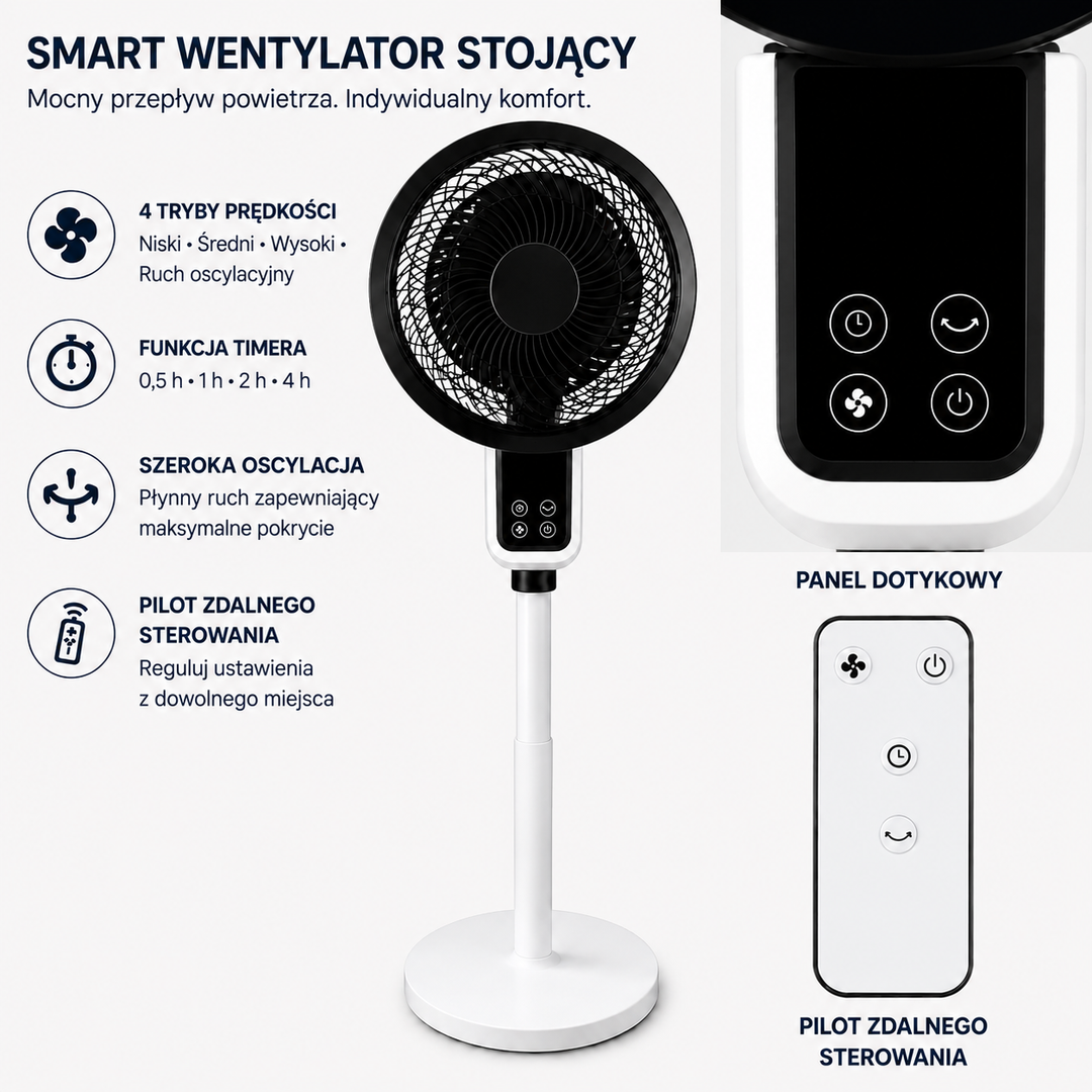 Regulowany wentylator stojący z 3D oscylacją