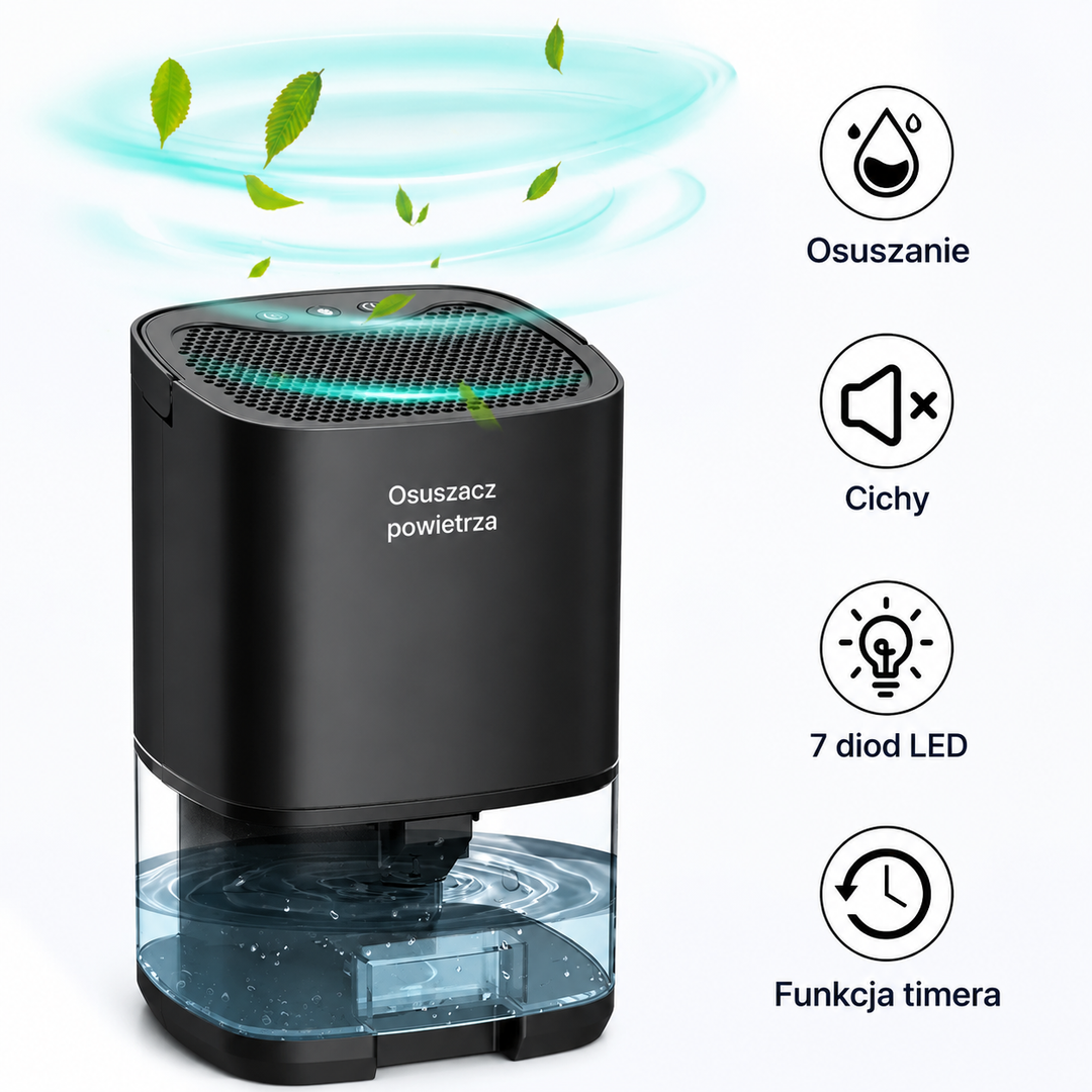 Przenośny osuszacz powietrza 2 w 1 1000 ml z filtrem powietrza i lampką nocną