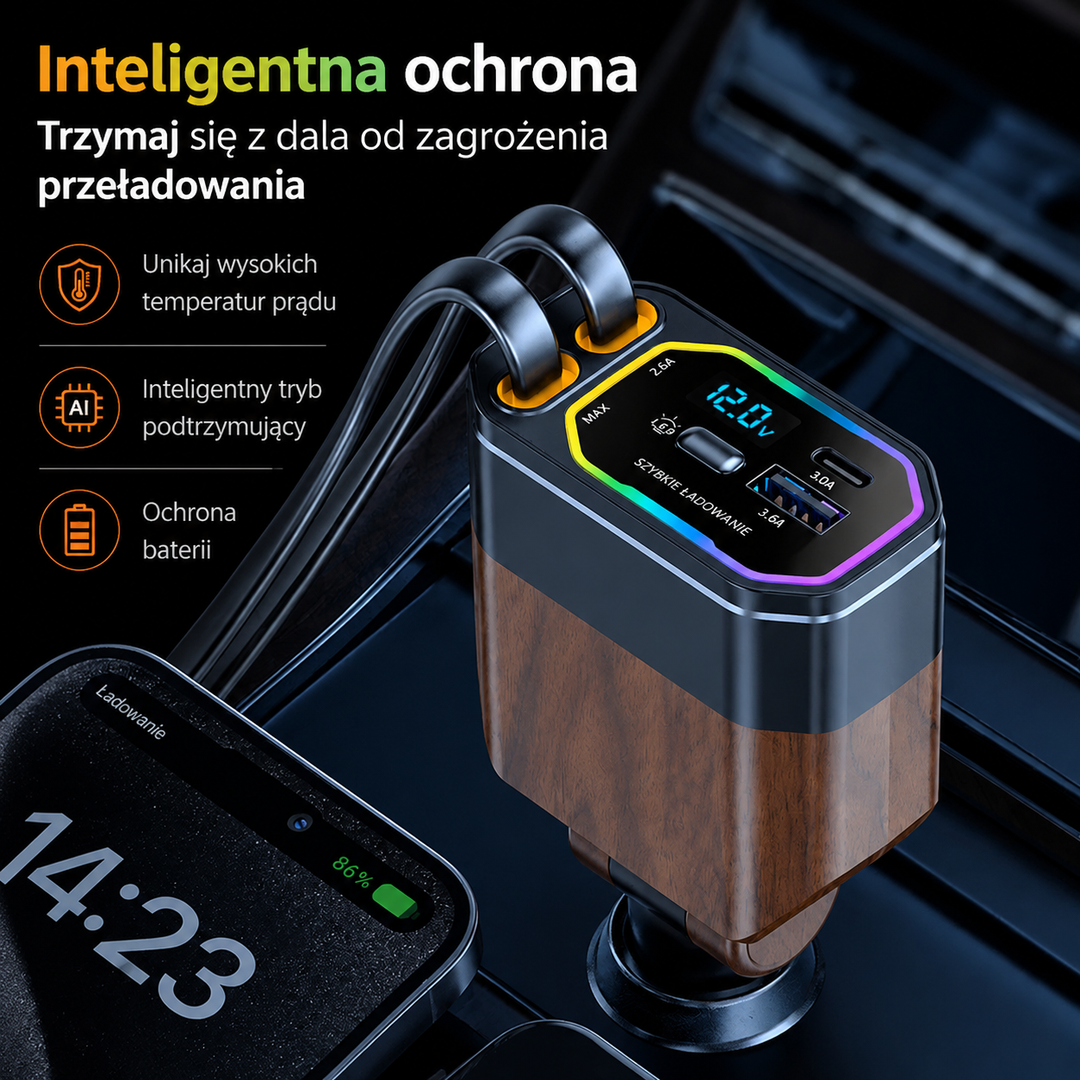 Ładowarka samochodowa Vega 120W 4-w-1