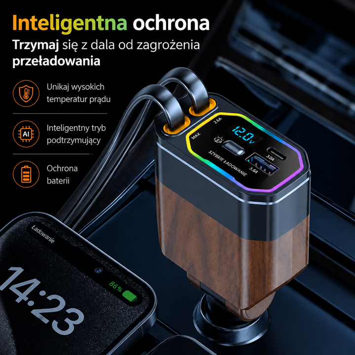 Ładowarka samochodowa Vega 120W 4-w-1