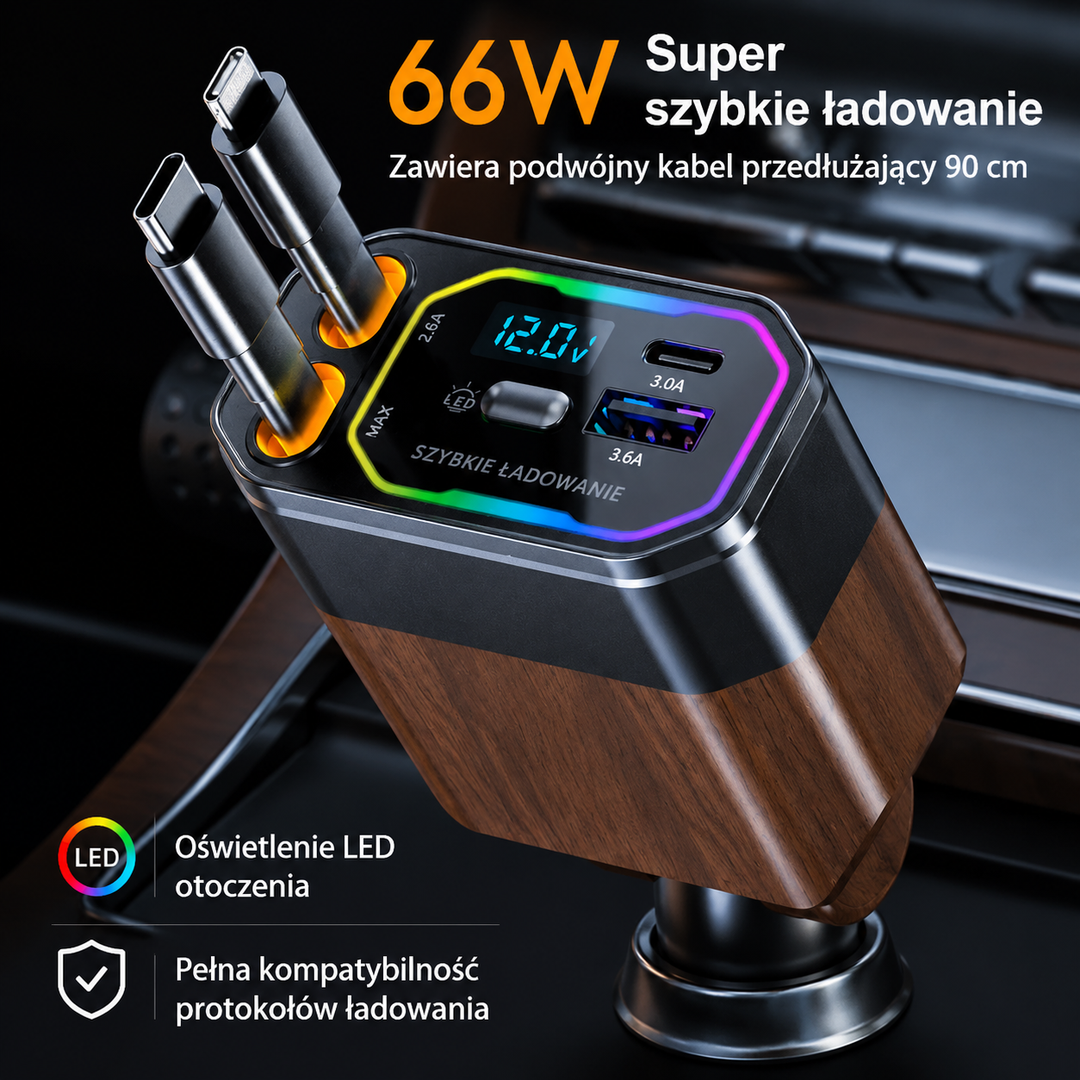 Ładowarka samochodowa Vega 120W 4-w-1