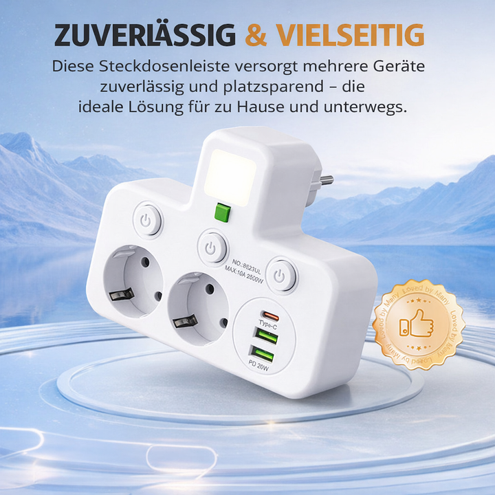 Listwa zasilająca z USB i przełącznikami | Wielogniazdowa z ochroną przeciwprzepięciową 2500 W