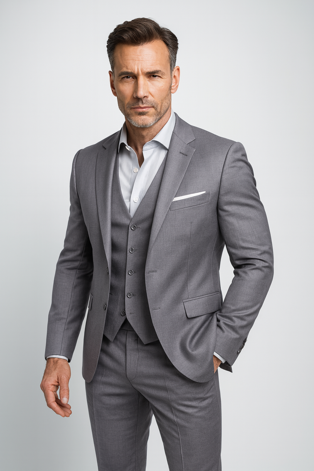 Męski formalny garnitur trzyczęściowy slim fit z kamizelką