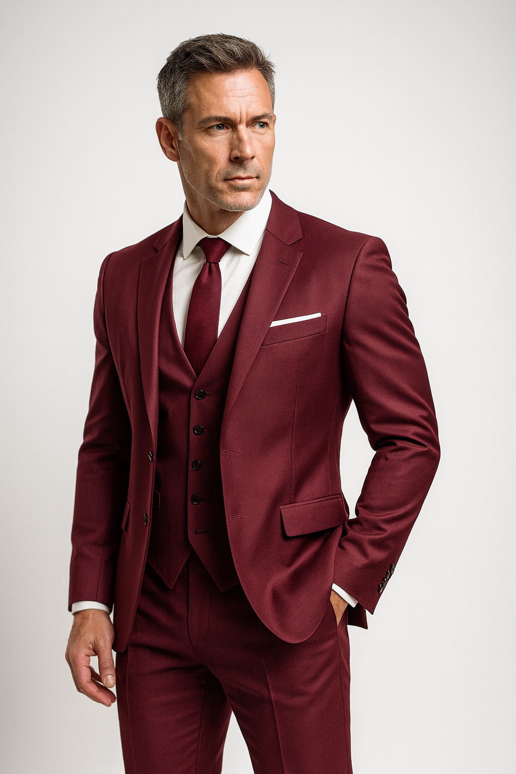 Męski formalny garnitur trzyczęściowy slim fit z kamizelką