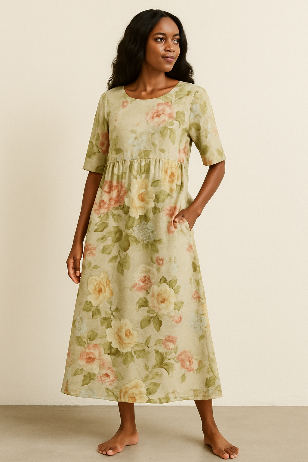 Kobieca Khaki Midi Sukienka