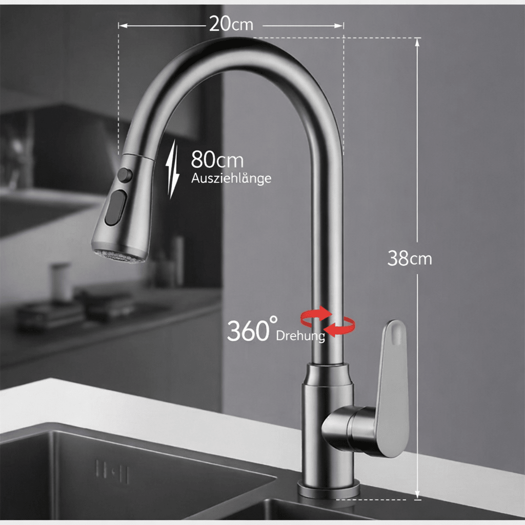 SWIVELUX – Elegancka bateria kuchenna z funkcją wyciągania i obrotem o 360°