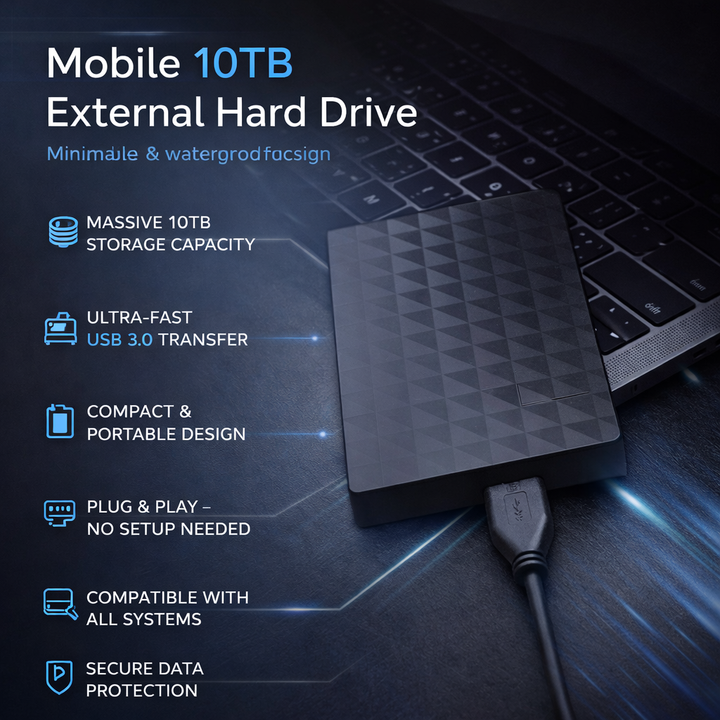 Zewnętrzny dysk HDD 10 TB – przenośny dysk USB 3.0 na pliki i kopie zapasowe