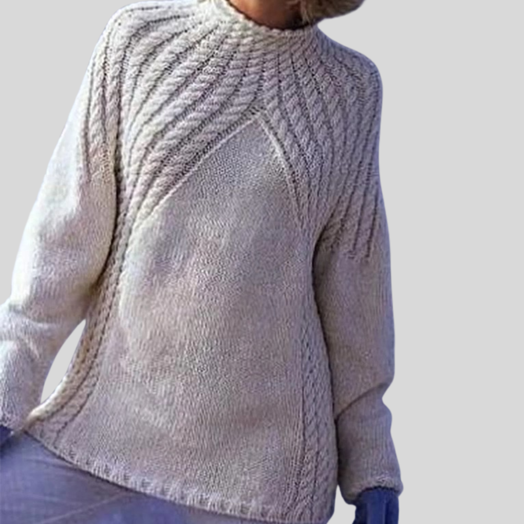 Sweter Damski z Okrągłym Dekoltem – Morelowy Gładki Styl z Długim Rękawem