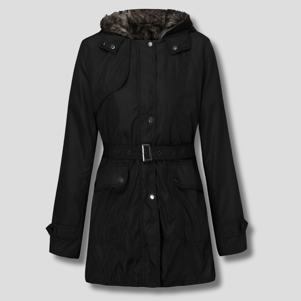 Elegancka parka damska z futerkiem syntetycznym