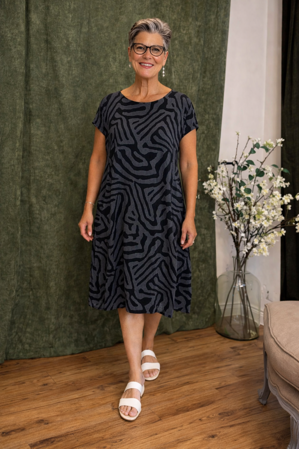 Ingrid™ | Lniana Letnia Sukienka Midi