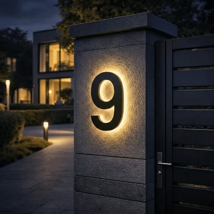 Numer domu LED z podświetleniem – nowoczesna podświetlana tabliczka przy wejściu