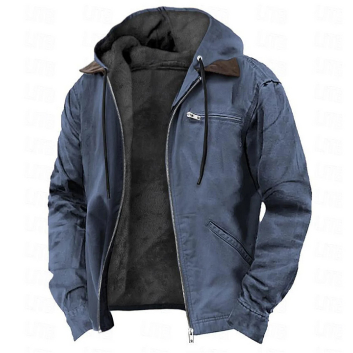 Męska kurtka zimowa z odpinanym kapturem - ciepła warstwa z zamkiem na całej długości
