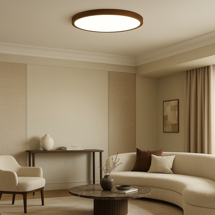 Lampa sufitowa z ciemnego drewna