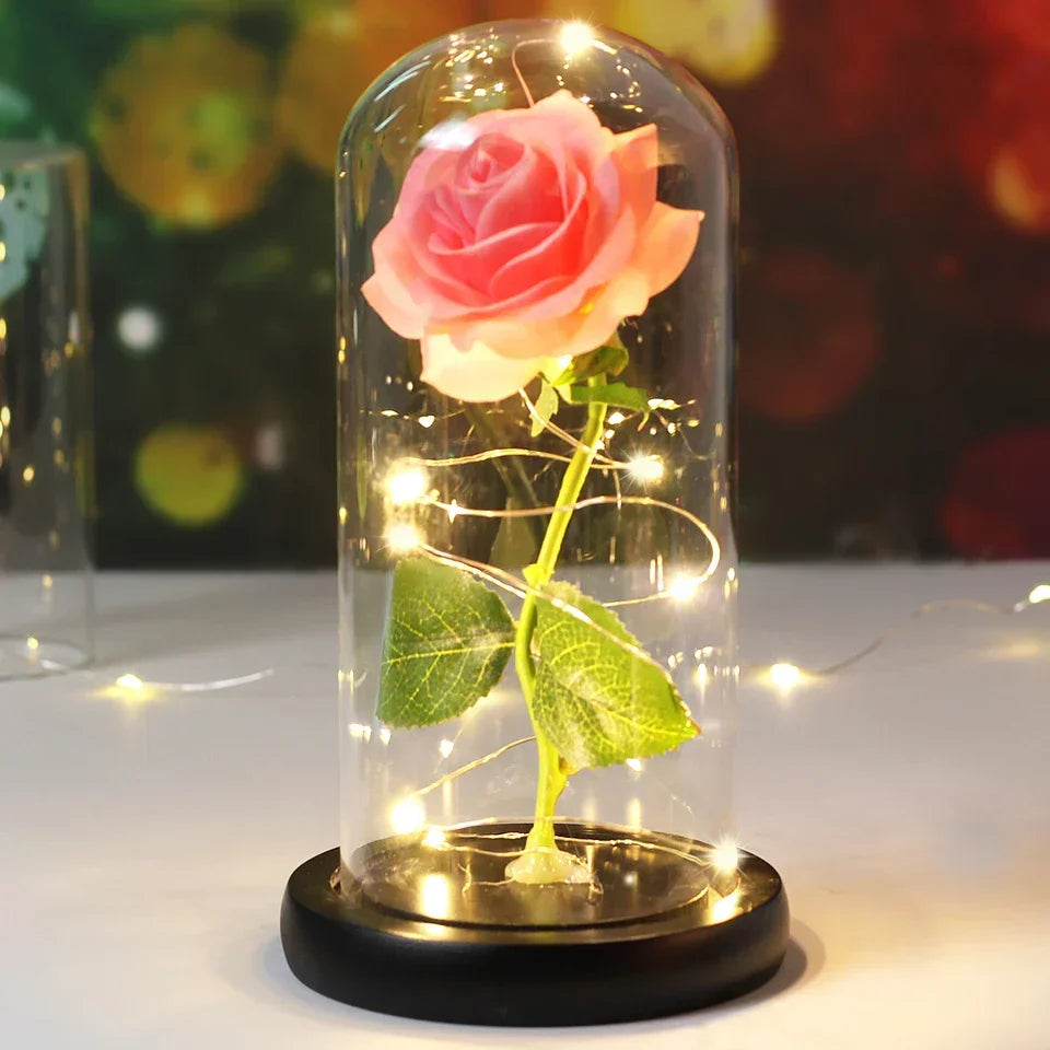 CrystalAura LED Rose Dome | Elegancka Podświetlana Róża do Dekoracji Ślubnych i Okolicznościowych
