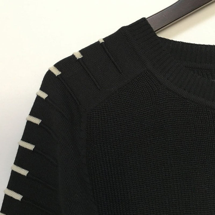 Dzianinowy męski sweter z detalami w paski – Lukas Edycja Jesienna