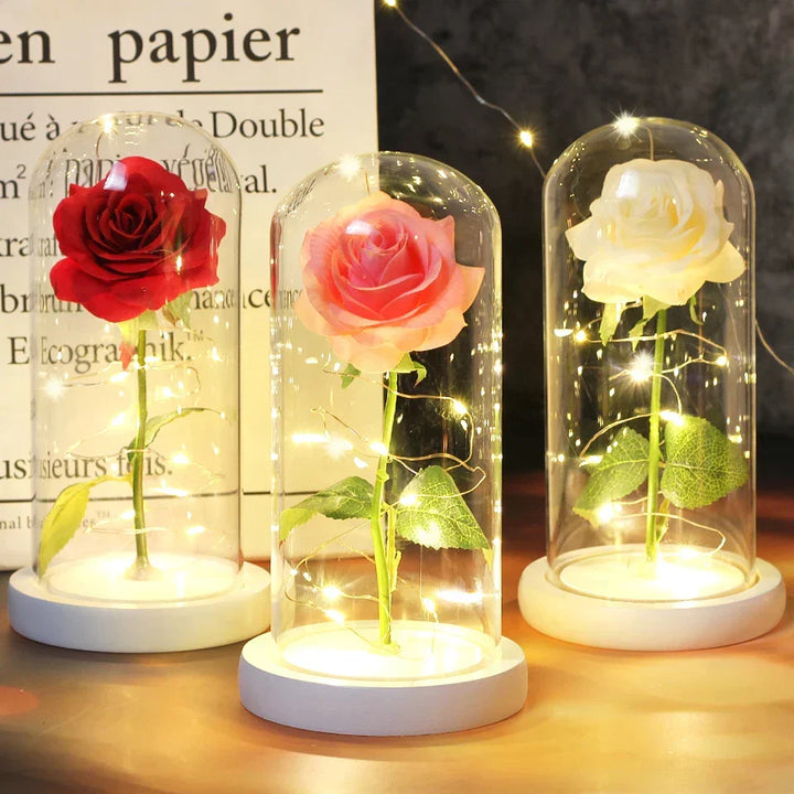 CrystalAura LED Rose Dome | Elegancka Podświetlana Róża do Dekoracji Ślubnych i Okolicznościowych
