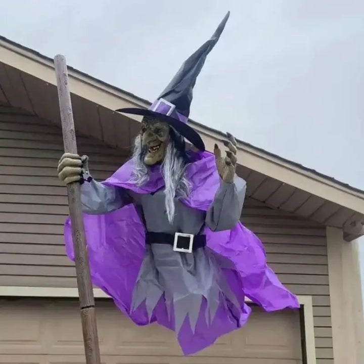 SpookFlight Latająca Wiedźma – ruchoma dekoracja halloweenowa ze światłem i dźwiękiem