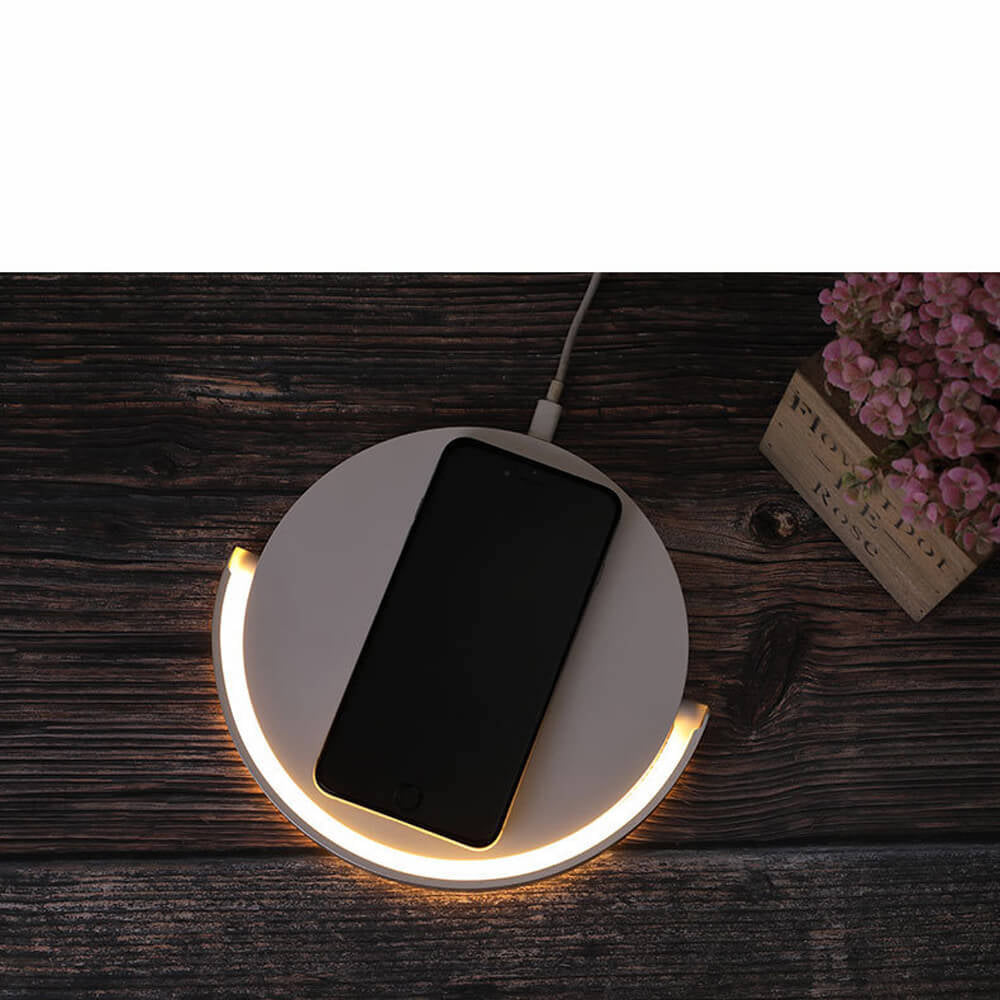 Stacja ładująca AuraGlow Smart | nowoczesna lampka nocna z wbudowaną szybką ładowarką bezprzewodową dla wszystkich urządzeń obsługujących Qi
