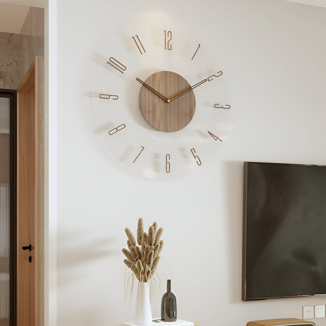 Zegar ścienny ClearWood Silent – nowoczesny design z drewna i akrylu