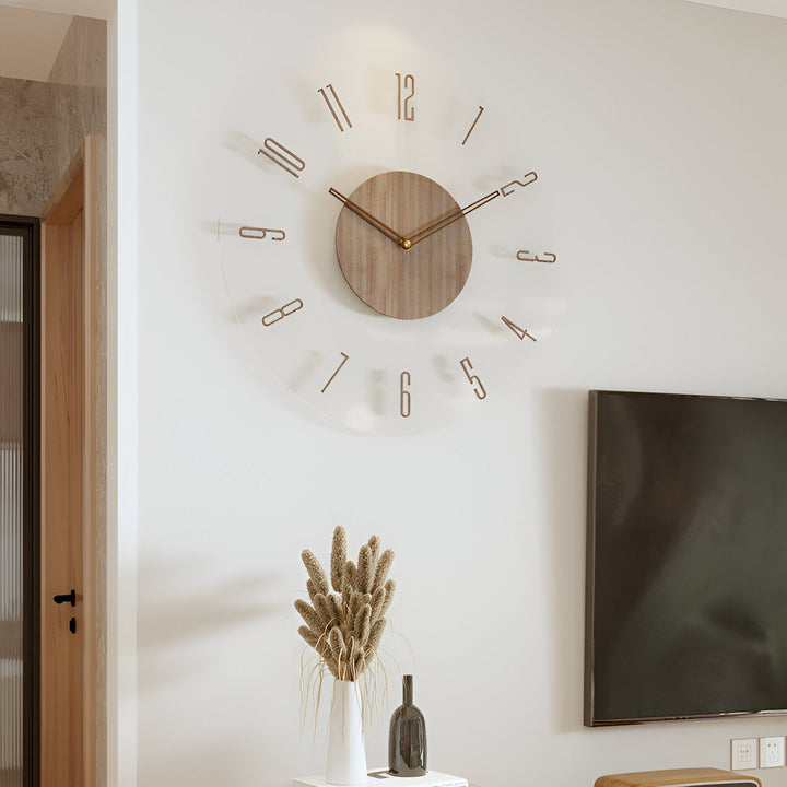 Zegar ścienny ClearWood Silent – nowoczesny design z drewna i akrylu