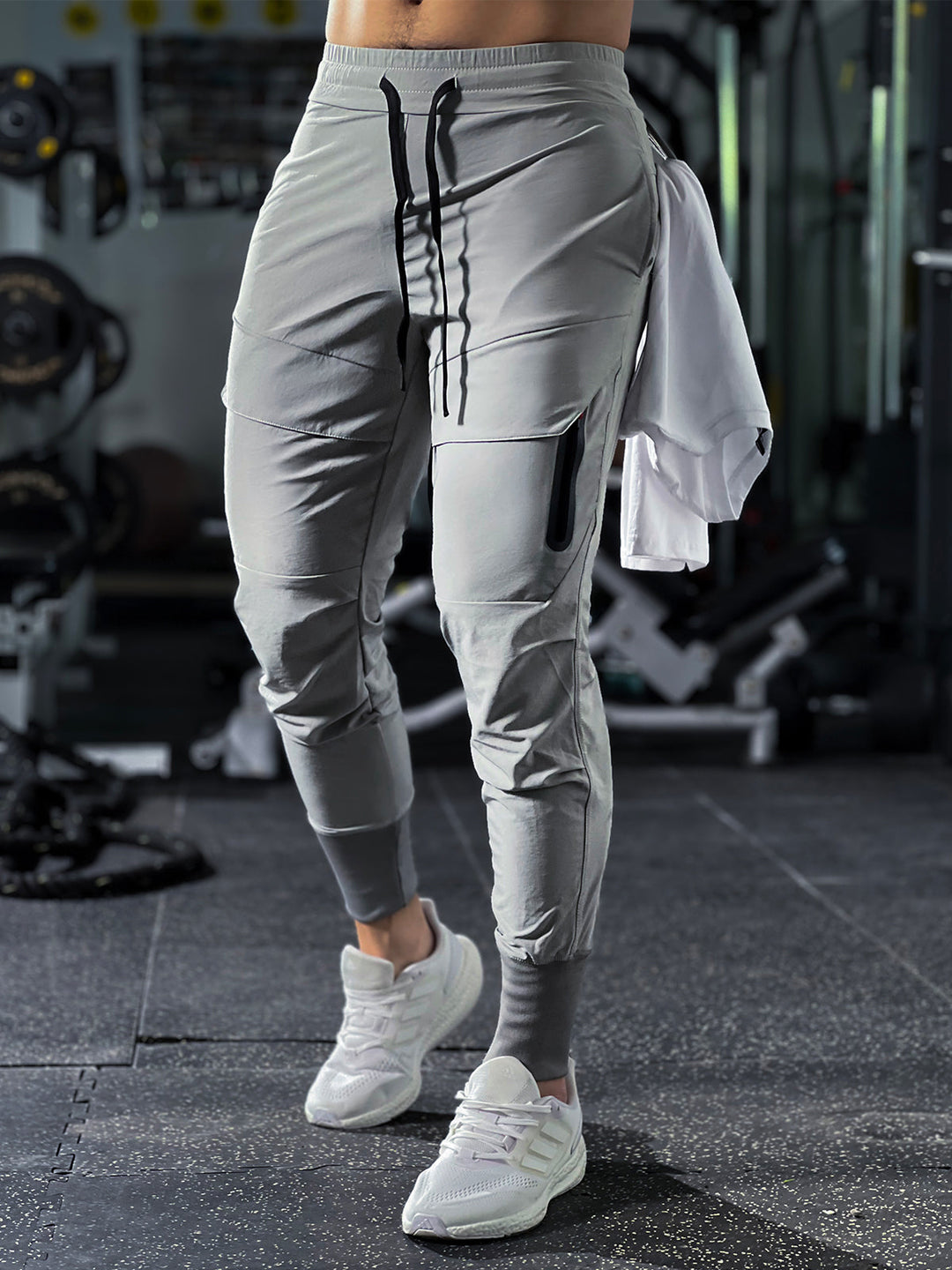 Męskie Spodnie Sportowe Stretch Elastyczny Pas Zwężane Nogawki