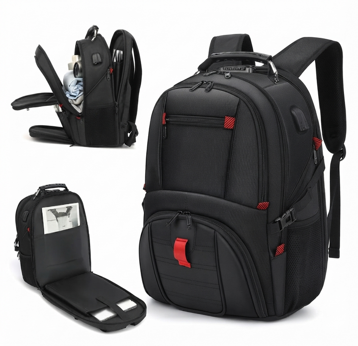 Wodoodporny, antykradzieżowy plecak na laptopa i w podróż z portem USB – 45 cm