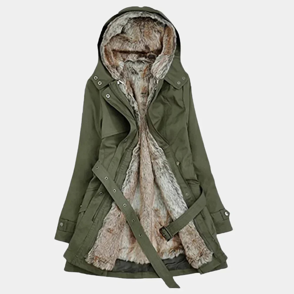 Elegancka parka damska z futerkiem syntetycznym