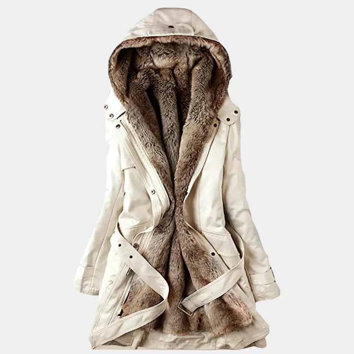 Elegancka parka damska z futerkiem syntetycznym