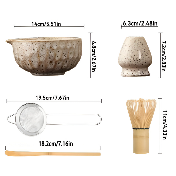 5-częściowy zestaw do matchy z ręcznie robioną ceramiczną miseczką i bambusowymi akcesoriami
