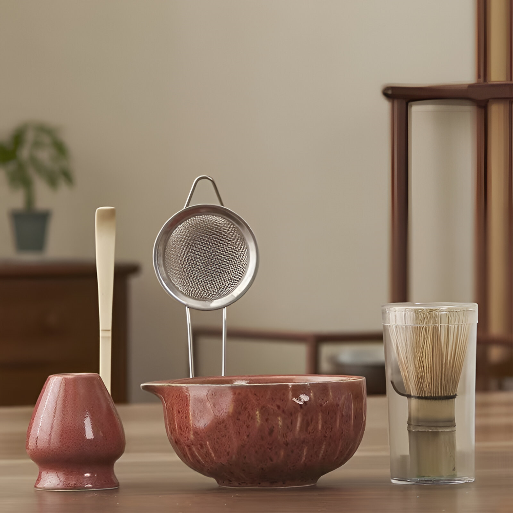 5-częściowy zestaw do matchy z ręcznie robioną ceramiczną miseczką i bambusowymi akcesoriami