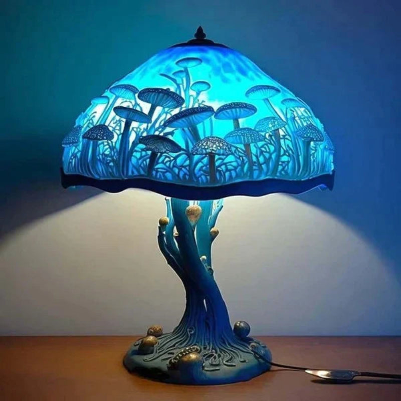 Artystyczna lampa stołowa Lumavera | witrażowy klosz | ciepłe światło LED