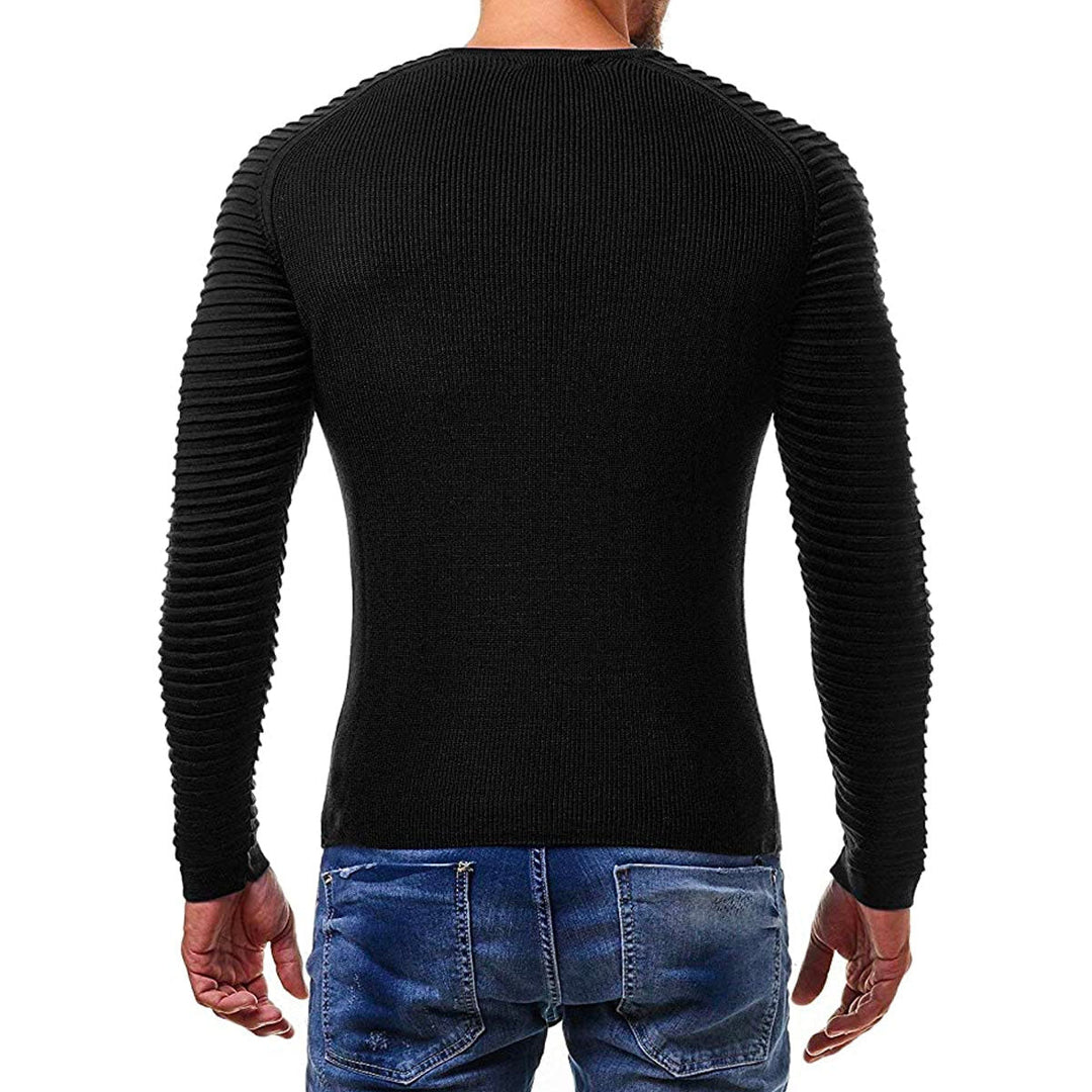 Dzianinowy męski sweter z detalami w paski – Lukas Edycja Jesienna