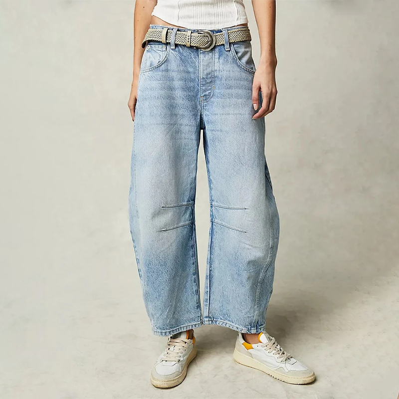 Damskie casualowe szerokie jeansy – wygodny stretch denim, casualowe spodnie na co dzień