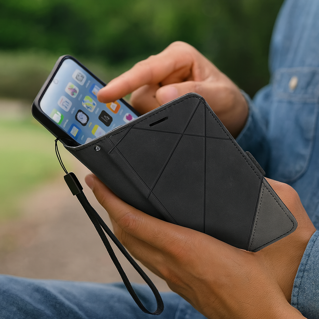 Skórzane składane etui na smartfon