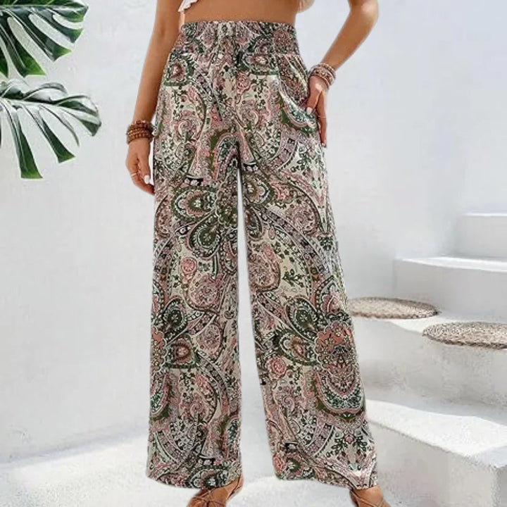 Boho Szerokie Spodnie Damskie z Ukosnymi Kieszeniami
