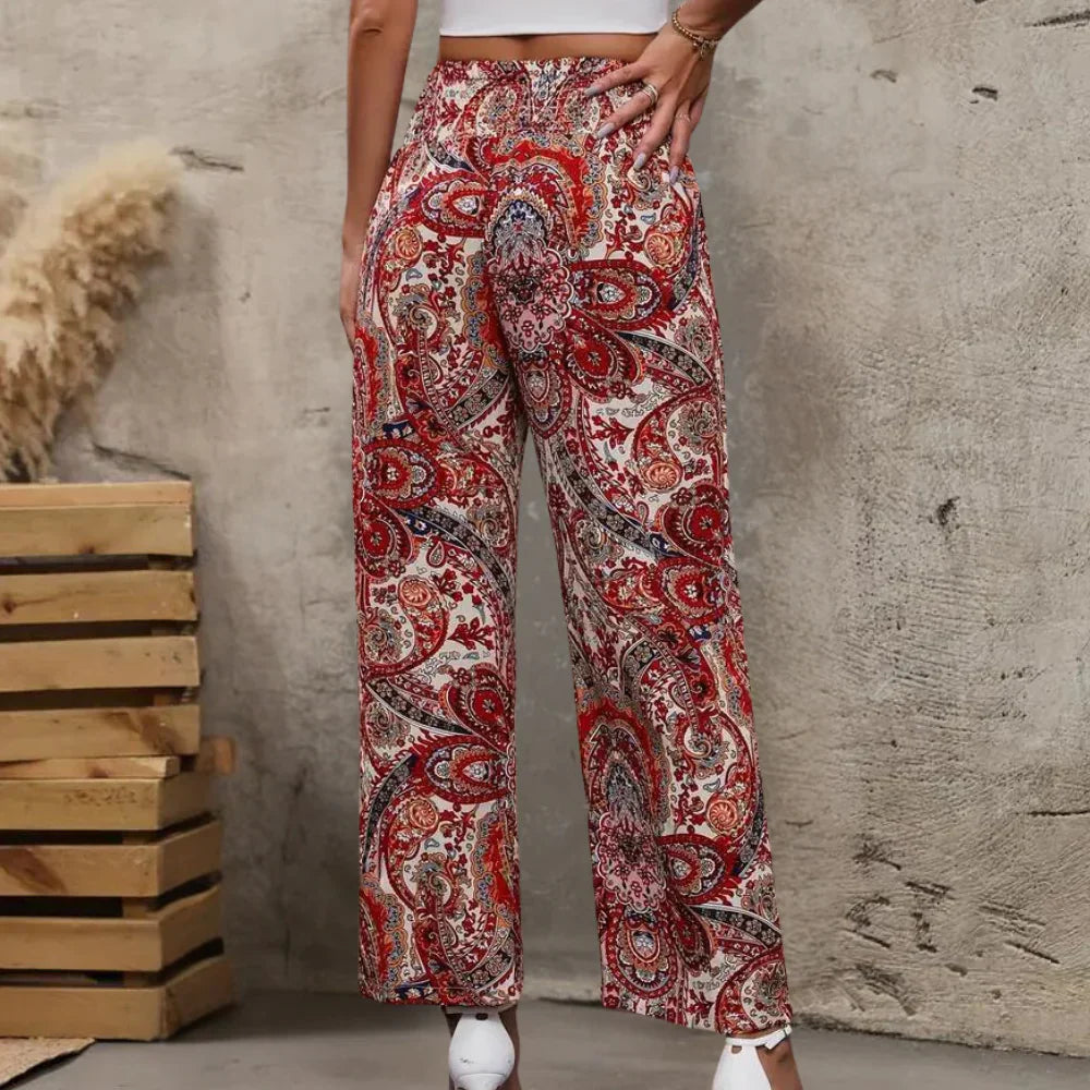 Boho Szerokie Spodnie Damskie z Ukosnymi Kieszeniami