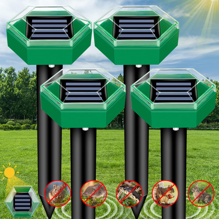 Odstraszacz kretów 4 sztuki | Zasilany energią słoneczną i odporny na warunki atmosferyczne | Łatwy montaż | MoleSilent
